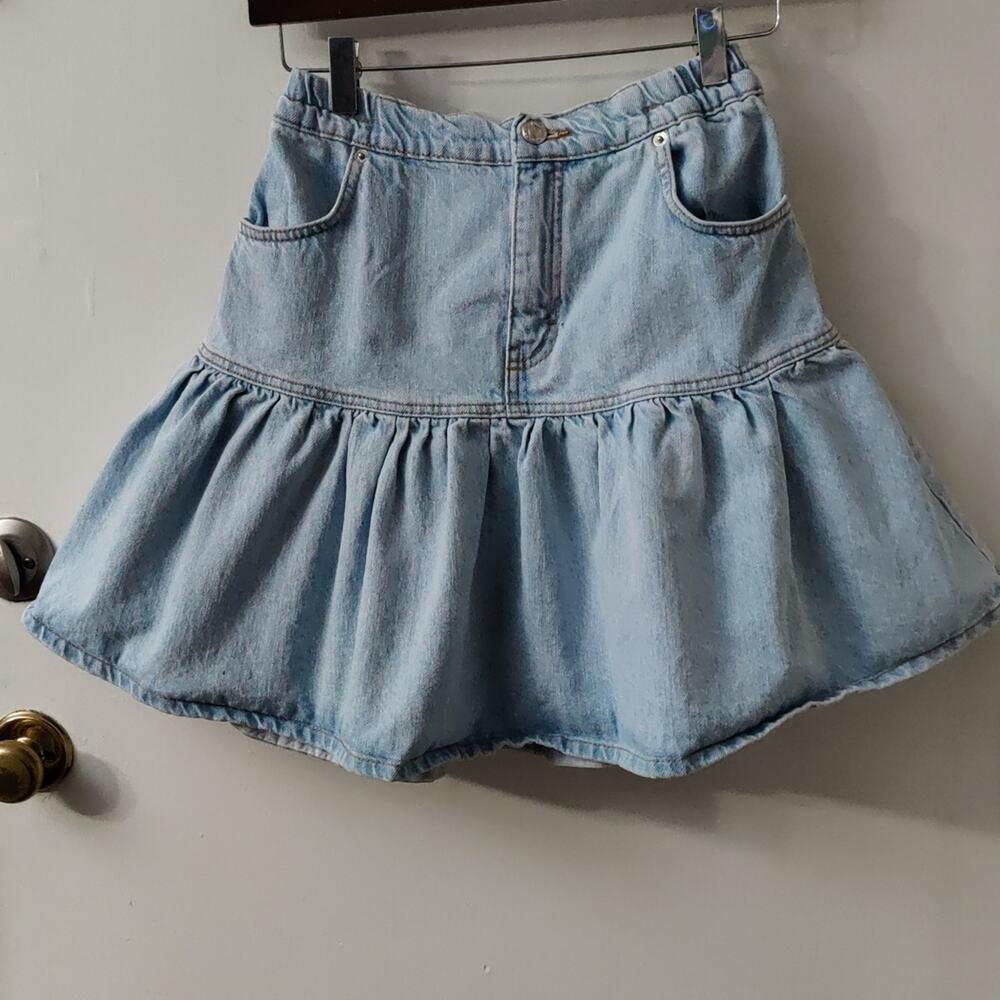 Topshop Rara Ruffle Hem Denim Skirt US 6 Y2K Costal Cowgirl Festival Casual Twee